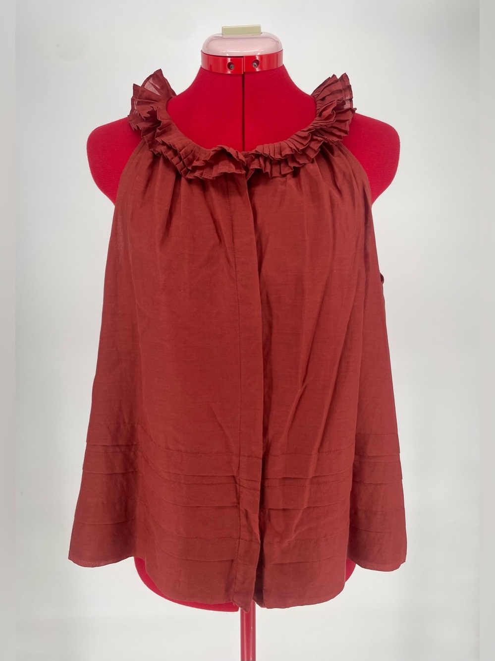 Re-Imagined By J. Crew Terracotta Sleeveless Button Down Blouse Pleated Collar